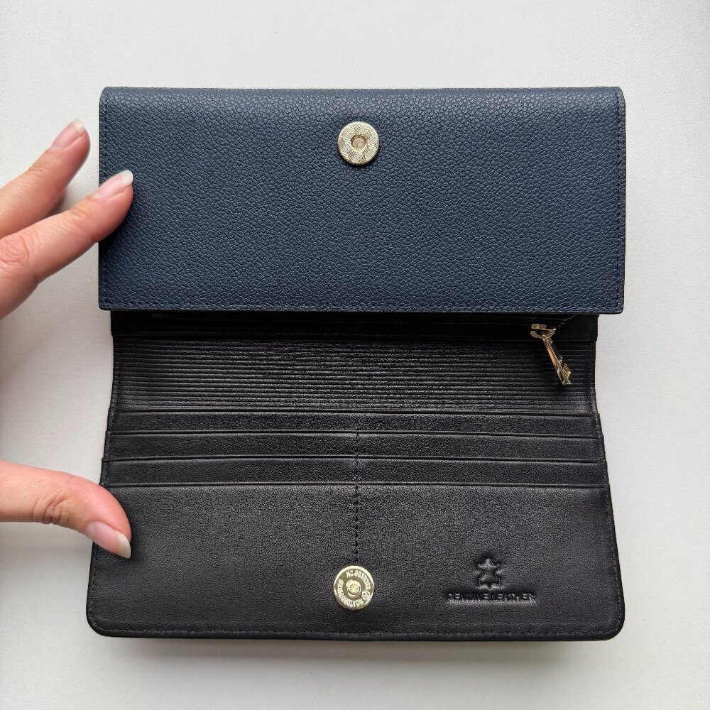 NEW Renzo Costa Navy Leather Fold Over Wallet - Picture 2 of 7